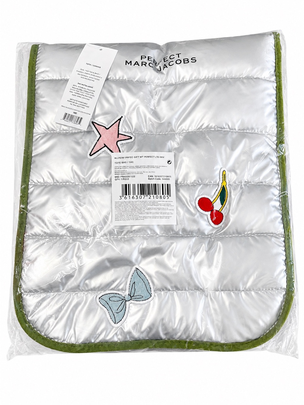 👜 Marc Jacobs Perfect Puffer Tote Bag Silver Patch Tote - Picture 2 of 2